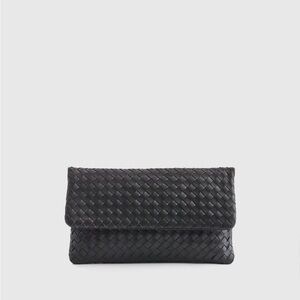Quince Italian leather handwoven convertible clutch black